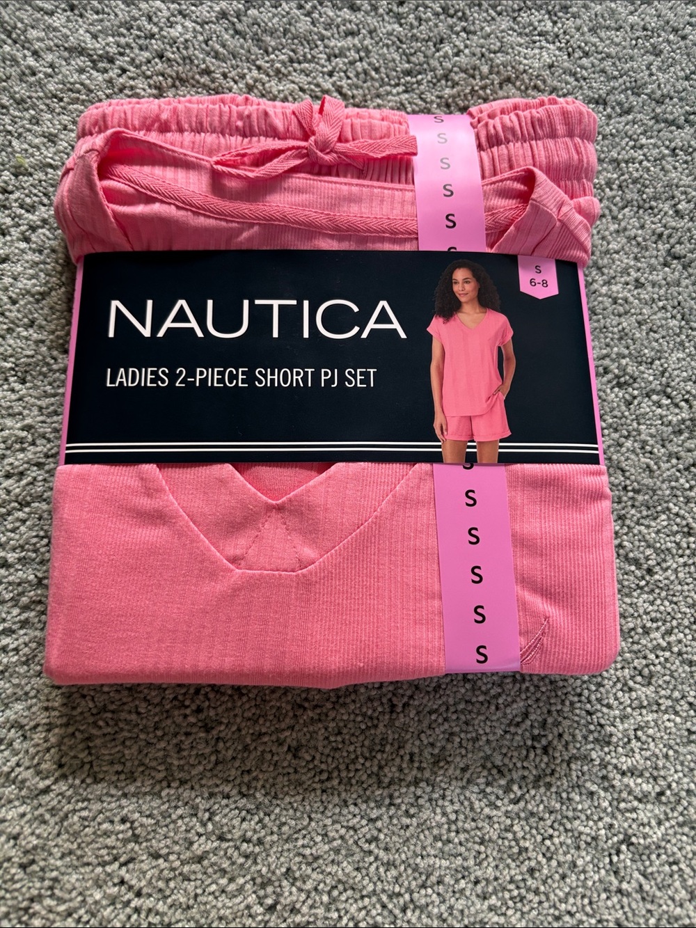 Nautica Women’s Coral 2 Piece Pajama Set V Neck Tee Shorts Small
